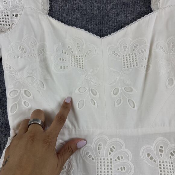 Alexis Dress Small Afonsa Tiered Mini White Embroidered Eyelet Lace Cottagecore - Picture 8 of 15